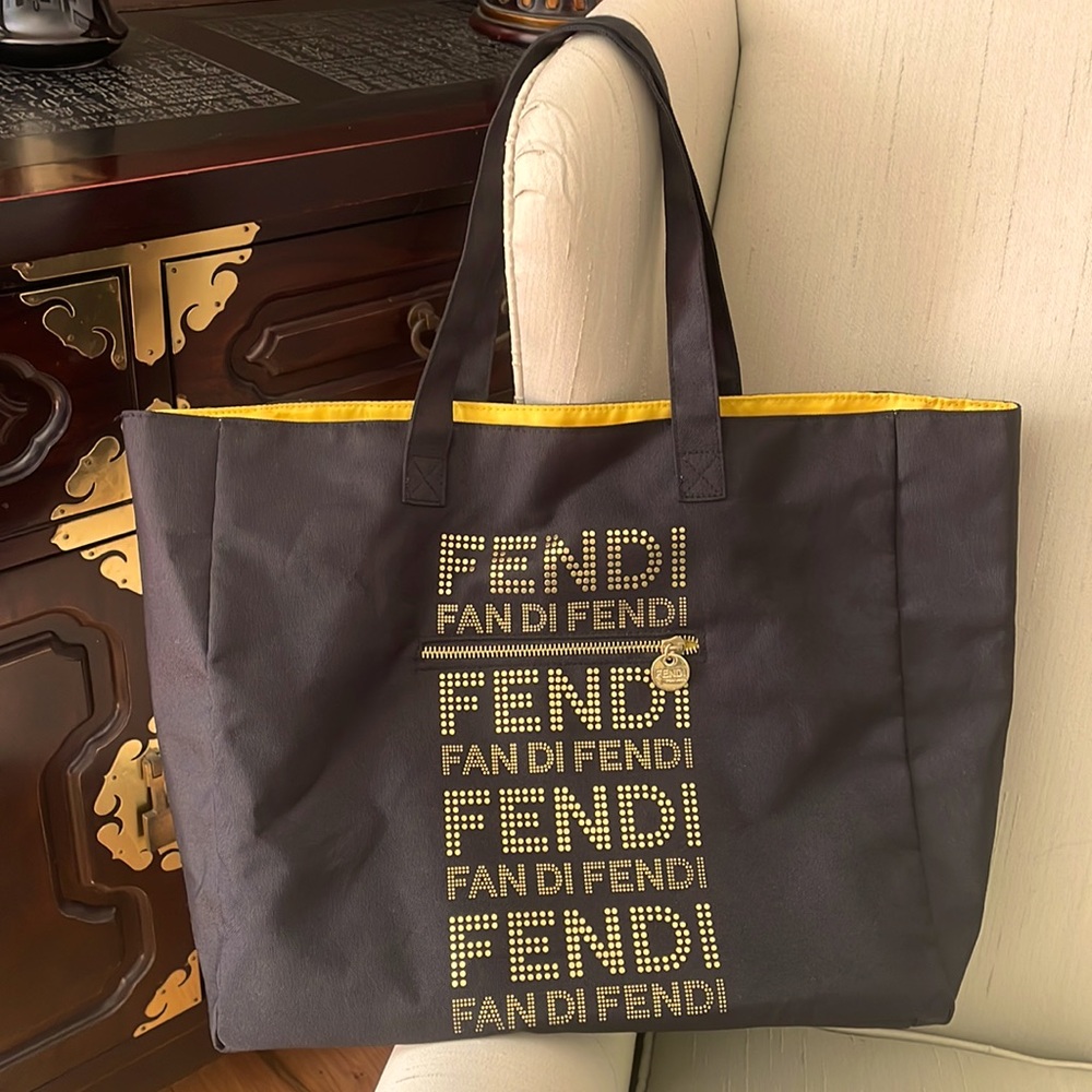 Fendi Brown Tote with Yellow Trim
